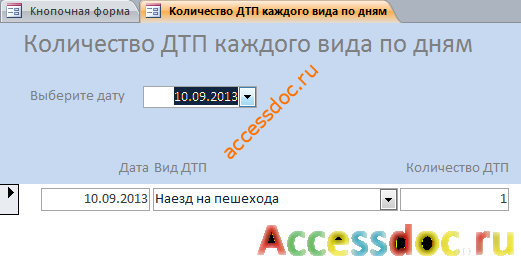 Количество ДТП каждого вида по дням. Готовая курсовая база данных аксесс.