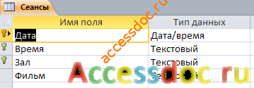 Таблица "Сеансы" бд Кинотеатр. Готовая база данных access. 