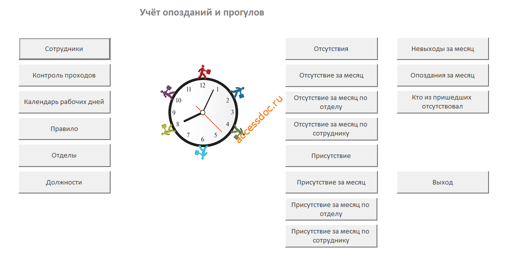 Главная форма базы данных «Учёт опозданий и прогулов».