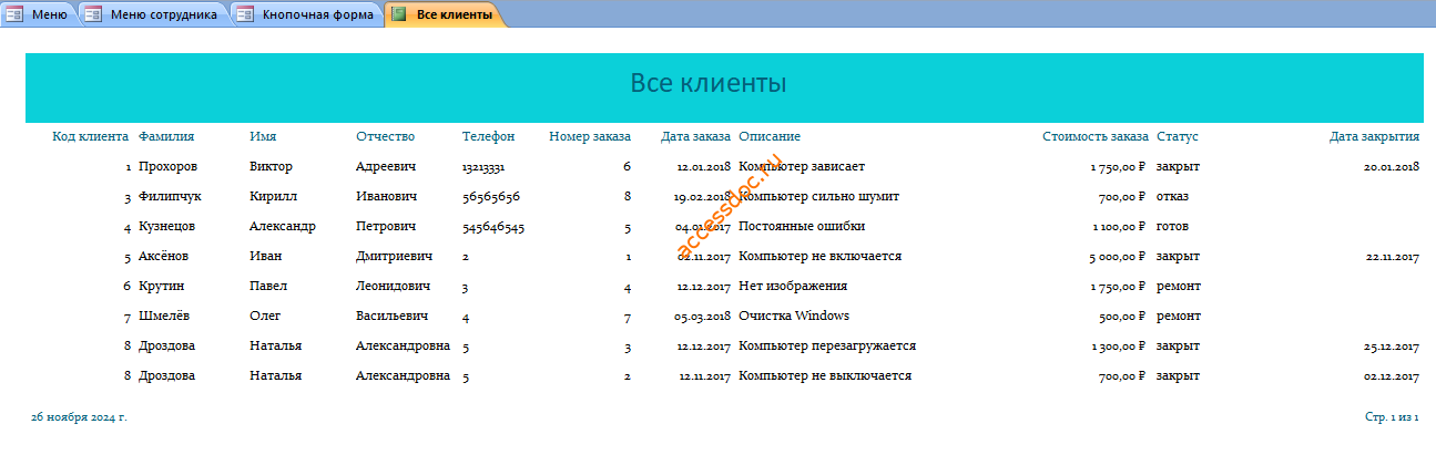 Отчёт Все клиенты
