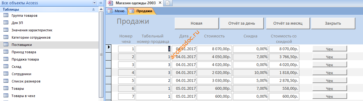 Готовая база данных access «Магазин одежды, обуви и аксессуаров» 