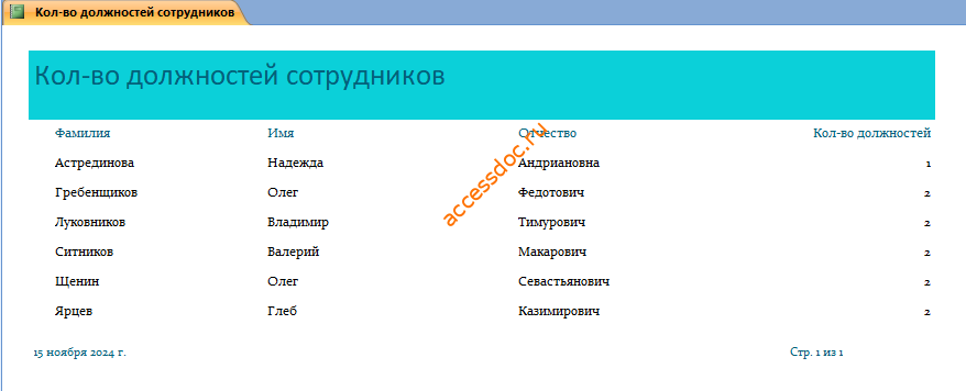 Отчет «Кол-во должностей сотрудников»